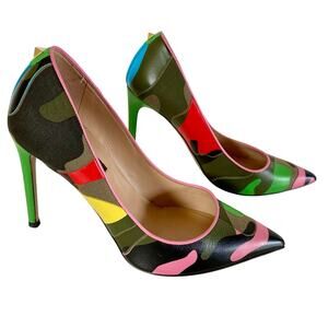 Valentino Rockstud Camouflage Canvas & Leather Pumps 100mm Stiletto EU 36